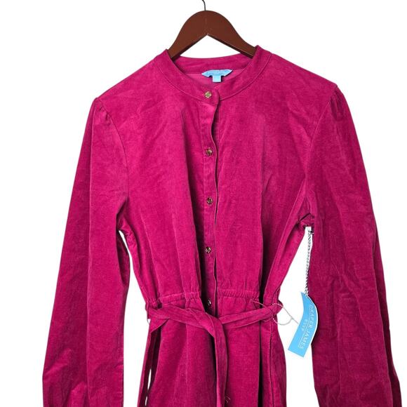 Draper James RSVP Corduroy Shirt Dress Sz Large Fuchsia Belted - Picture 5 of 11